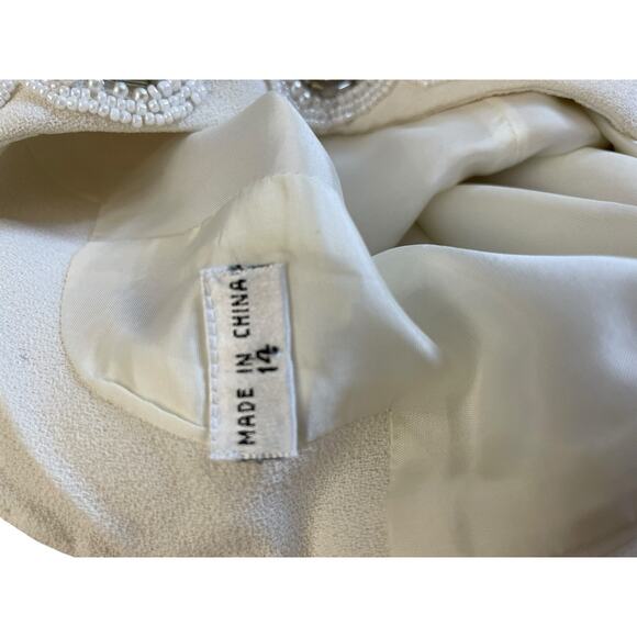 Vtg 80s Lime Nite Dress Sz L Ivory Beaded Backless Cocktail Wedding Bridal Elope - Picture 12 of 12